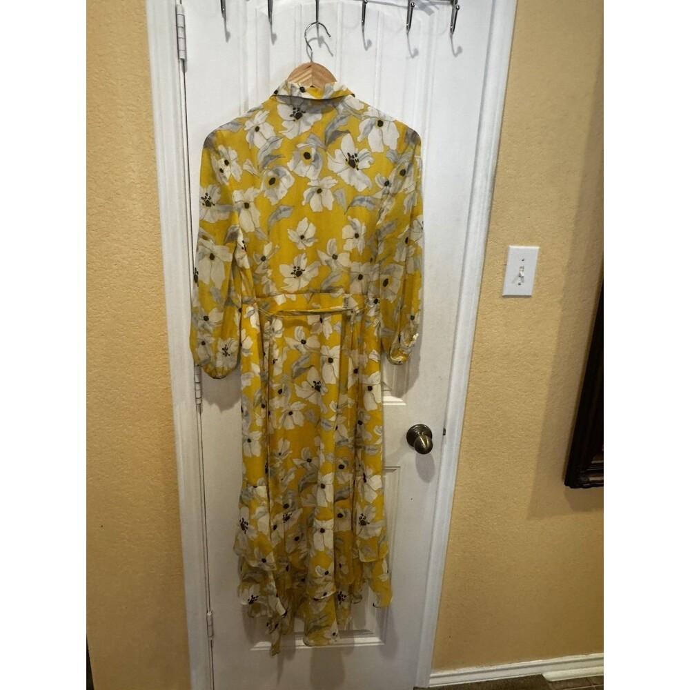 Banana Republic Floral Dress Yellow Midi Tiered Romantic Cottagecore Womens 10P